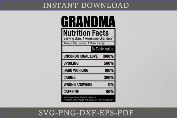 Grandma Nutrition Facts SVG Cutting File